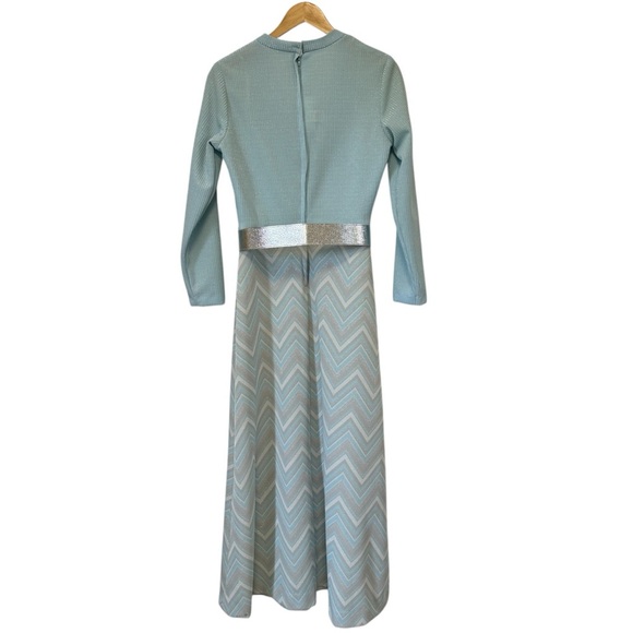 Vintage 60s Toni Todd Dress Metallic Lurex Maxi Gown Silver Blue Womens Medium - Picture 3 of 12